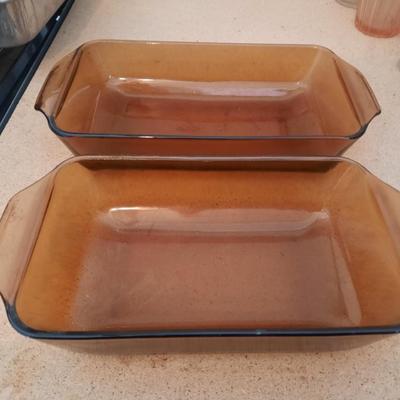 AMBER GLASS COOKING PANS/BREAD
