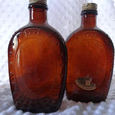 VINTAGE SYRUP BOTTLES AMBER GLASS