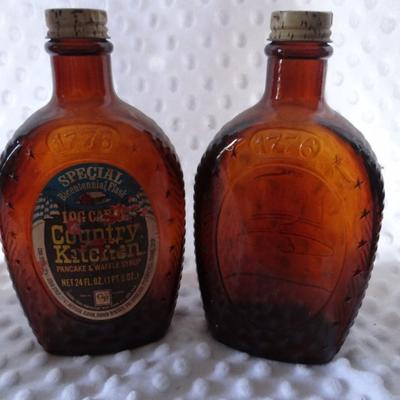 VINTAGE SYRUP BOTTLES AMBER