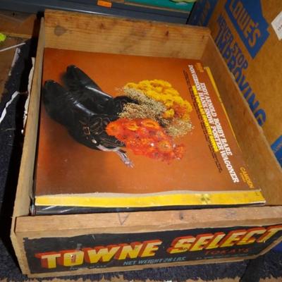 VINTAGE WOODEN BOX FULL OF LP RECORDS