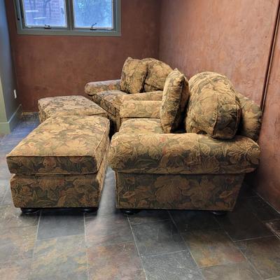 Pair of Oversized Upholstered Chairs with Ottomans (B-CE)