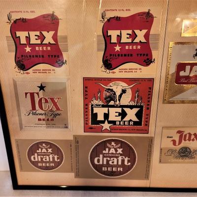 Lot #117 Selection of Framed Unused Vintage Beer labels - Jax, Fabacher, others