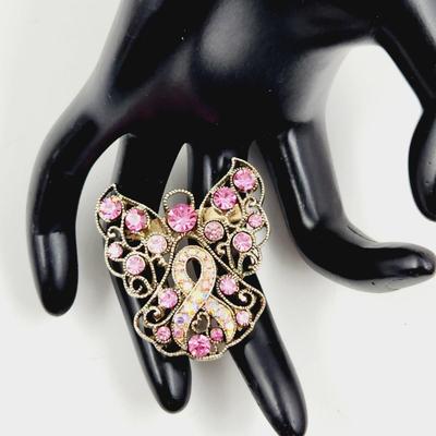 ABSOLUTELY GORGEOUS BREAST CANCER BEDAZZLED RIBBON ANGEL PIN