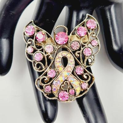 ABSOLUTELY GORGEOUS BREAST CANCER BEDAZZLED RIBBON ANGEL PIN