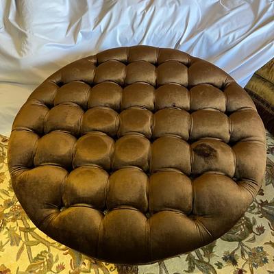 Large Wood & Iron Ottoman With Padded Upholstered Top (FR-MG)