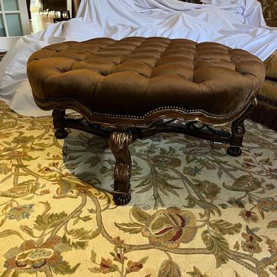 Large Wood & Iron Ottoman With Padded Upholstered Top (FR-MG)