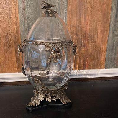 Decorative Glass Egg Container with Lid and Hummingbirds (DR-MK)