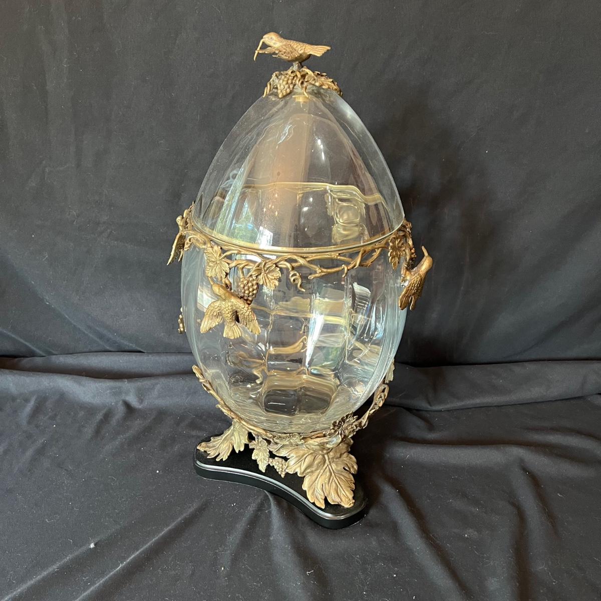 Decorative Glass Egg Container with Lid and Hummingbirds (DRMK)