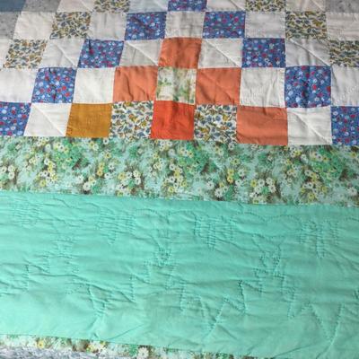 959 Vintage Hand Stitched Checkered Quilt 105â€ x 105â€