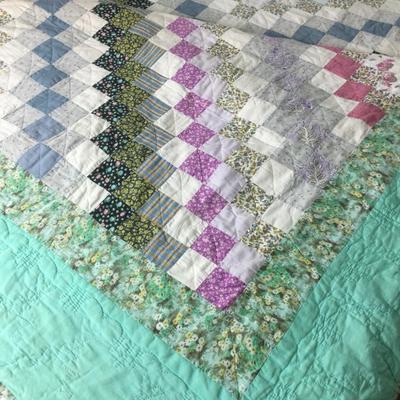959 Vintage Hand Stitched Checkered Quilt 105â€ x 105â€
