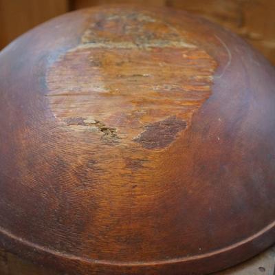 ANTIQUE WOODEN TURNED BOWL 17 1/2"