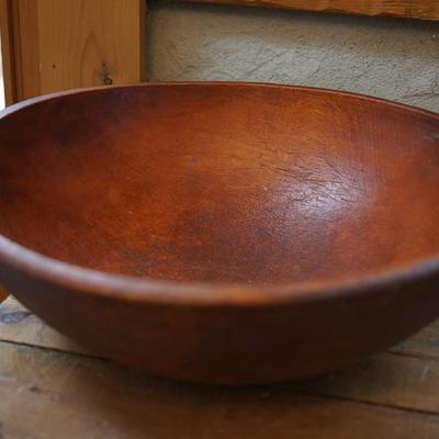 ANTIQUE WOODEN TURNED BOWL 17 1/2"