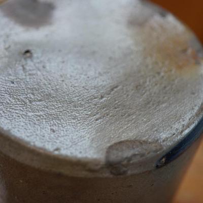 PAIR OF ANTIQUE PRESERVE JARS. ONE STENICLLED ADVERTISING