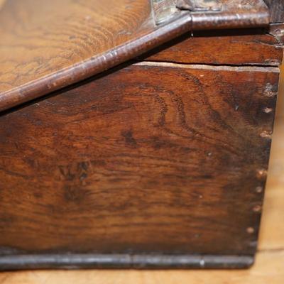 ANTIQUE HANGING DOCUMENT BOX W/ LEATHER AND TACK HINGE