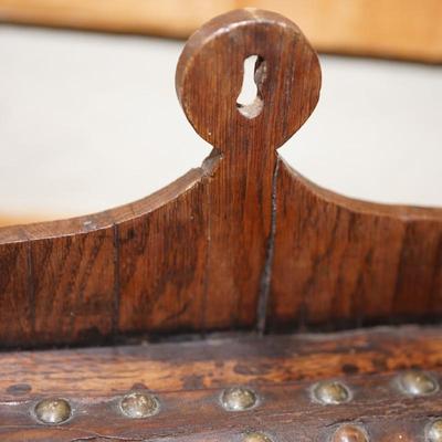 ANTIQUE HANGING DOCUMENT BOX W/ LEATHER AND TACK HINGE