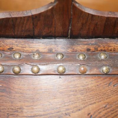 ANTIQUE HANGING DOCUMENT BOX W/ LEATHER AND TACK HINGE