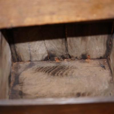 ANTIQUE HANGING DOCUMENT BOX W/ LEATHER AND TACK HINGE