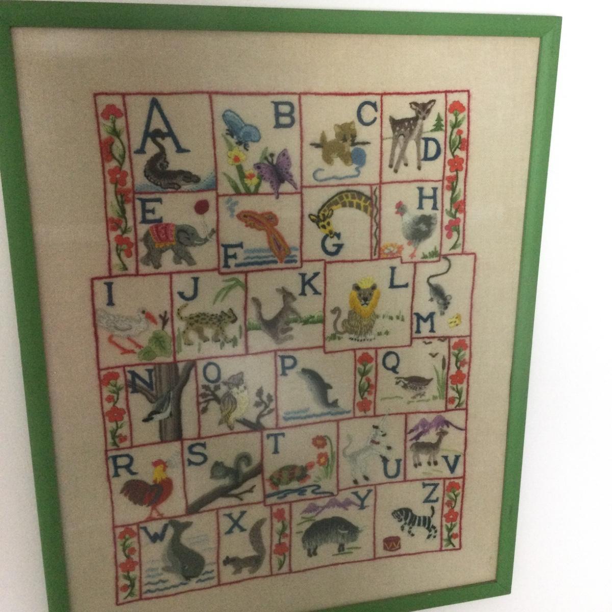 975 Vintage ABC Cross Stitch Framed Art