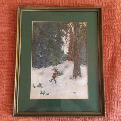 974 Snow Scene Painting Signed and Dated