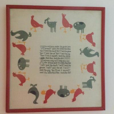 973 Vintage Little Red Hen Framed Linen Towel