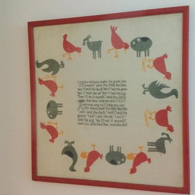 973 Vintage Little Red Hen Framed Linen Towel