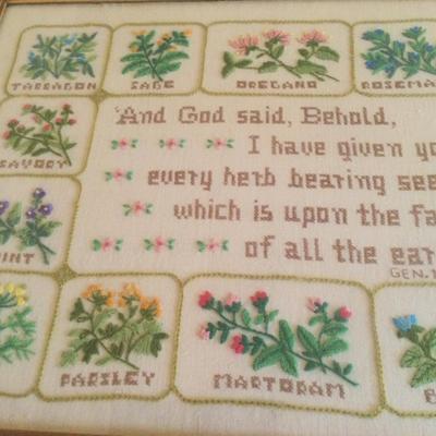 976 Vintage Framed Spice Floral Cross Stitch 24â€ x20â€