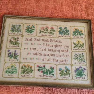 976 Vintage Framed Spice Floral Cross Stitch 24â€ x20â€