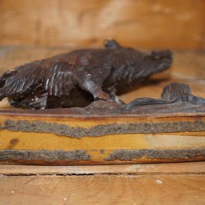 VINTAGE HAND CARVED WOOD BOAR