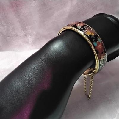 Vintage Beautiful Cloisonne Bracelet with Butterflies and Flowers
