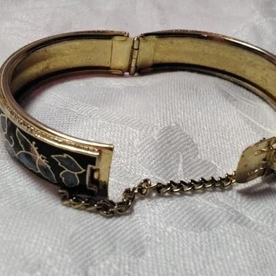 Vintage Beautiful Cloisonne Bracelet with Butterflies and Flowers