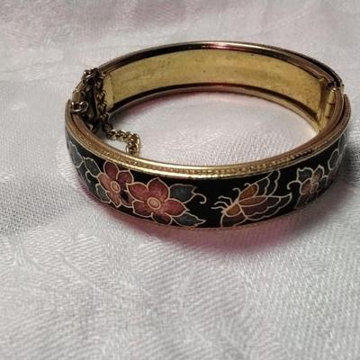 Vintage Beautiful Cloisonne Bracelet with Butterflies and Flowers
