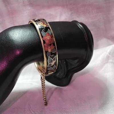 Vintage Beautiful Cloisonne Bracelet with Butterflies and Flowers