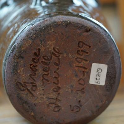 SOUTHERN FOLK ART POTTERY "UGLY" FACE JUG BY GRACE NEL HEUER DATED 1999