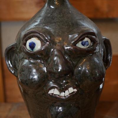 SOUTHERN FOLK ART POTTERY "UGLY" FACE JUG BY GRACE NEL HEUER DATED 1999