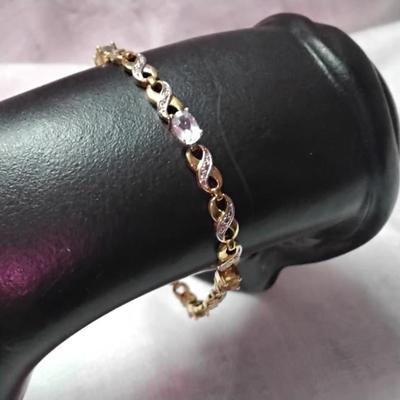 Ross Simons Gold Vermeil Diamonds and Varied Gems (Aquamarine, Peridot. Amethyst. Citrine) 7" 925 Bracelet