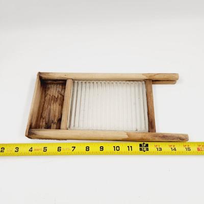 VINTAGE "CRYSTAL" GLASS & WOOD WASH BOARD