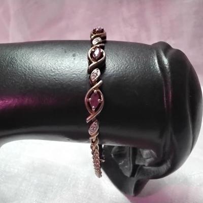 Vintage Ross Simons Ruby and Diamonds  7" Gold Vermeil Bracelet