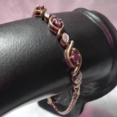 Vintage Ross Simons Ruby and Diamonds  7" Gold Vermeil Bracelet