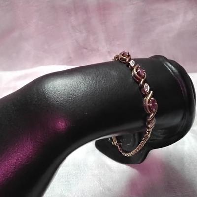 Vintage Ross Simons Ruby and Diamonds  7" Gold Vermeil Bracelet
