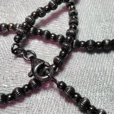 Vintage Hematite and Black 925 Bead 19" Necklace