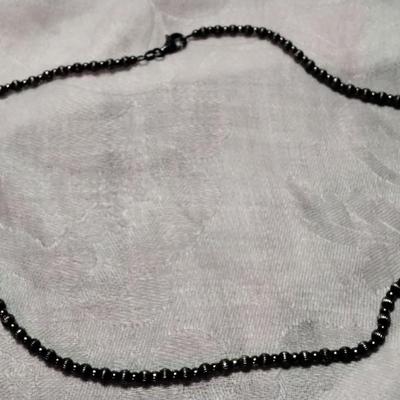 Vintage Hematite and Black 925 Bead 19" Necklace