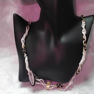 Vintage Mona So Torsade Triple Strand Freshwater Keshi Pearls and Onyx Bead 27" Necklace