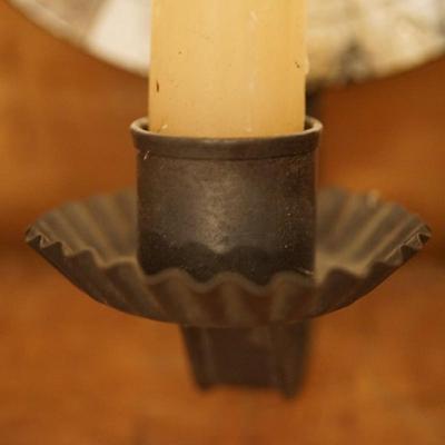 18th CENTURY MIRRORED BACK TIN CANDLE LAMP WALL MOUNT