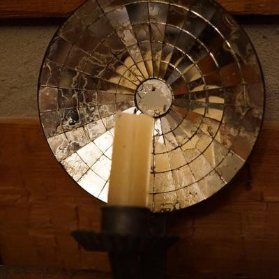 18th CENTURY MIRRORED BACK TIN CANDLE LAMP WALL MOUNT
