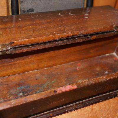 1860'S REVERSE PAINTED MIRROR W/ SCHOONER & GRAIN PAINTED DOCUMENT BOX.