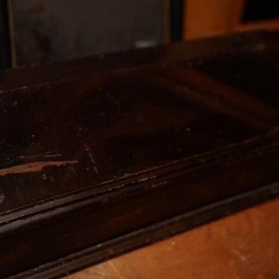 1860'S REVERSE PAINTED MIRROR W/ SCHOONER & GRAIN PAINTED DOCUMENT BOX.