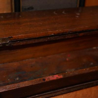 1860'S REVERSE PAINTED MIRROR W/ SCHOONER & GRAIN PAINTED DOCUMENT BOX.