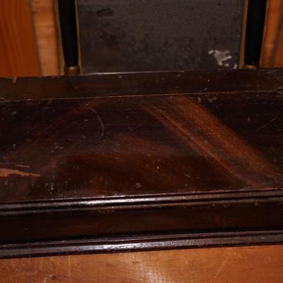 1860'S REVERSE PAINTED MIRROR W/ SCHOONER & GRAIN PAINTED DOCUMENT BOX.
