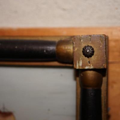 1860'S REVERSE PAINTED MIRROR W/ SCHOONER & GRAIN PAINTED DOCUMENT BOX.