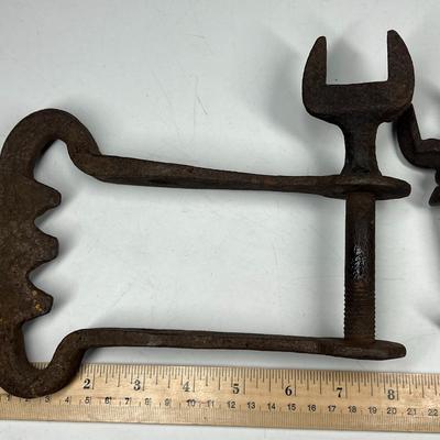 Antique Pair of 19th Century Hand Wrought Iron Plow Devices Clevises